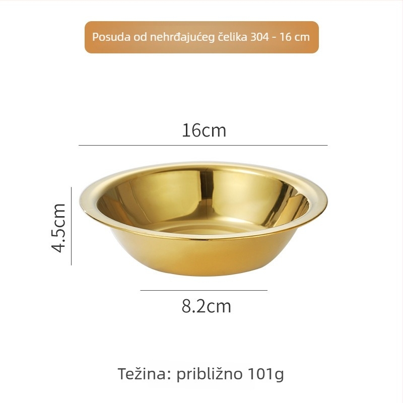 Zlatna posuda od nehrđajućeg čelika za ramen, salate, korejsku kuhinju, grickalice, rižu i umake