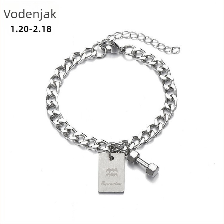 Narukvica od titan čelika s dvanaest znakova zodijaka, unisex, kvadratni privjesak u obliku bučice, hip-hop stil