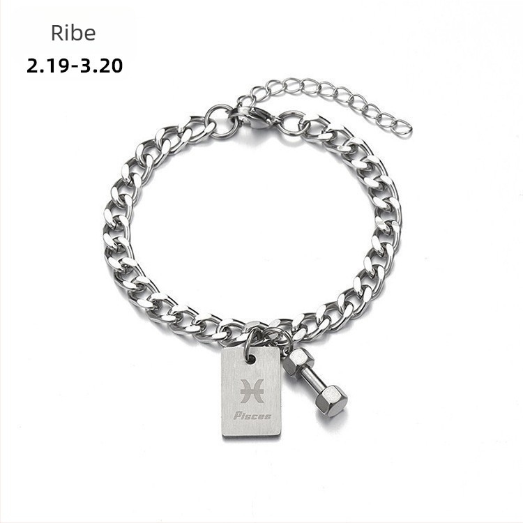 Narukvica od titan čelika s dvanaest znakova zodijaka, unisex, kvadratni privjesak u obliku bučice, hip-hop stil
