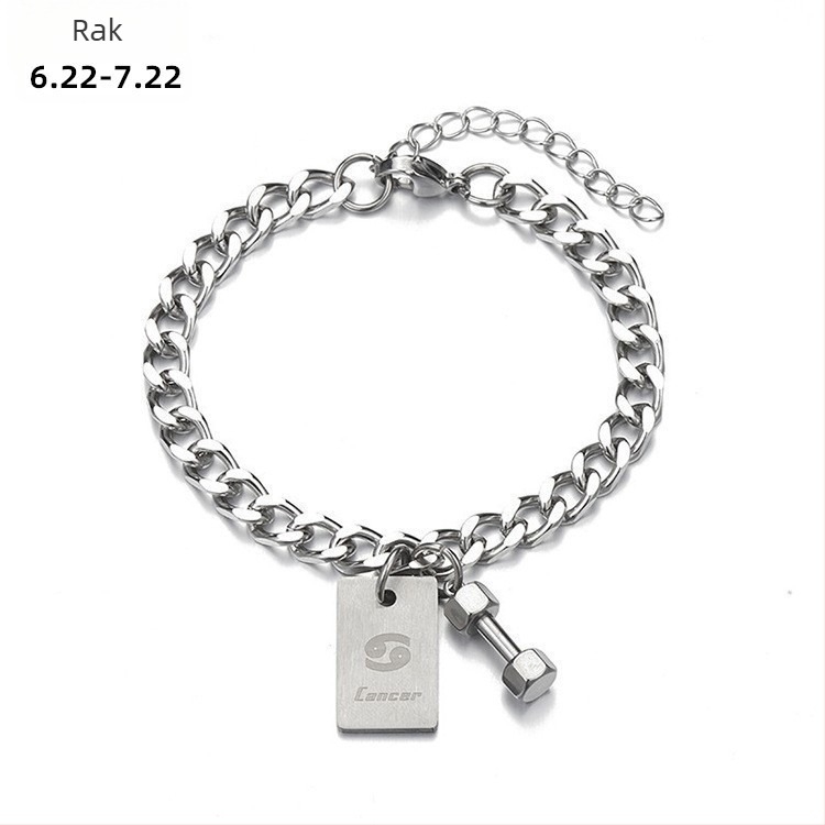 Narukvica od titan čelika s dvanaest znakova zodijaka, unisex, kvadratni privjesak u obliku bučice, hip-hop stil