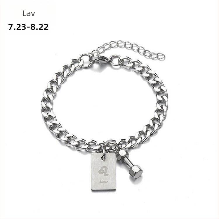 Narukvica od titan čelika s dvanaest znakova zodijaka, unisex, kvadratni privjesak u obliku bučice, hip-hop stil