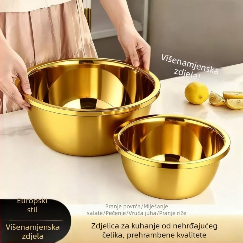 Zlatne boje nehrđajući čelik, za kućnu upotrebu, kvaliteta hrane, višenamjenski, debelo zaobljen rub, posuda za pranje (18–32 cm)