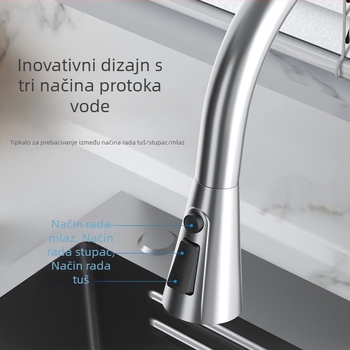 Kuhinjska slavina s digitalnim zaslonom, izvlečni izliv, topla i hladna voda, višefunkcijski okretni