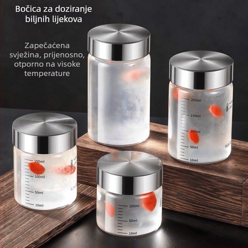 Staklena boca za doziranje za Bird's Nest i kinesku medicinu, pogodna za kuhanje na pari i dinstanje, mjerna čašica i zatvoren spremnik za čuvanje