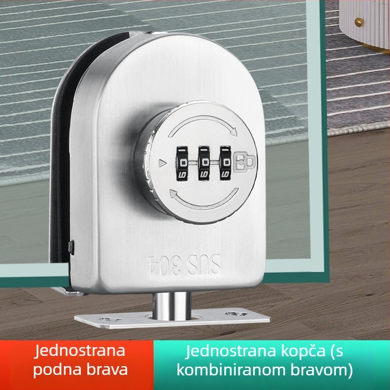 Brava s kodom za bezokvirne staklene vrata, bez bušenja, za jednokrilna i dvokrilna klizna vrata