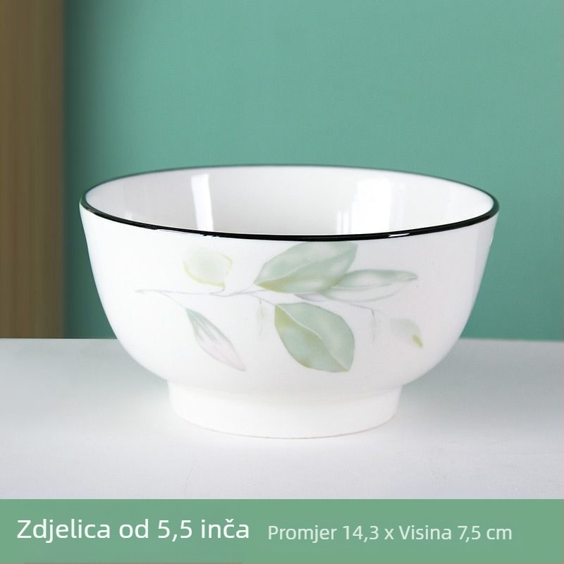 Porcelanska zdjela za jelo promjera 5 inča, cvjetni uzorak, jednostavan stil, sigurna za mikrovalnu pećnicu