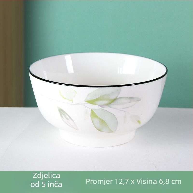 Porcelanska zdjela za jelo promjera 5 inča, cvjetni uzorak, jednostavan stil, sigurna za mikrovalnu pećnicu