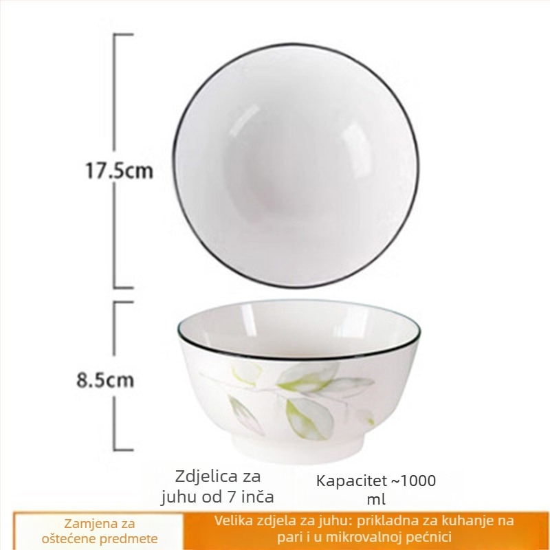 Porcelanska zdjela za jelo promjera 5 inča, cvjetni uzorak, jednostavan stil, sigurna za mikrovalnu pećnicu