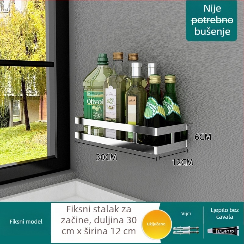 Rotirajući stalak za začine od 304 nehrđajućeg čelika, zidni držač, bez bušenja, kuhinjsko skladištenje