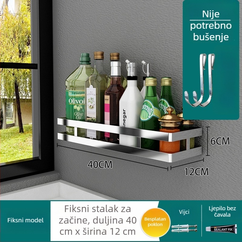 Rotirajući stalak za začine od 304 nehrđajućeg čelika, zidni držač, bez bušenja, kuhinjsko skladištenje