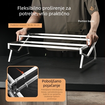 Nehrđajući čelični teleskopni stalak za porcionirane posude i posude za začinske smjese, produživi, stalak za samoposluživanje za komercijalnu uporabu.