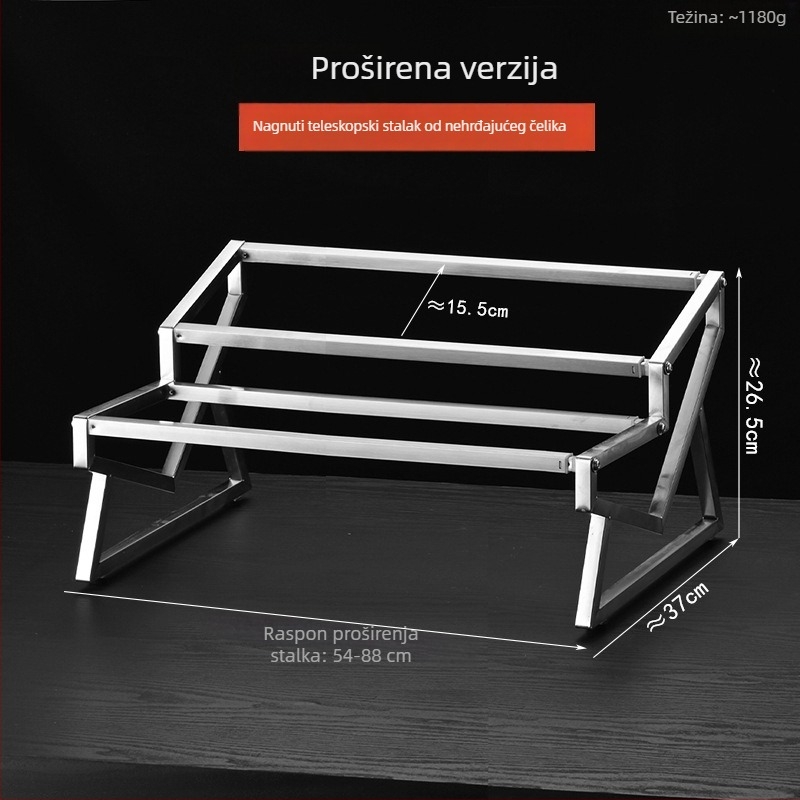 Nehrđajući čelični teleskopni stalak za porcionirane posude i posude za začinske smjese, produživi, stalak za samoposluživanje za komercijalnu uporabu.