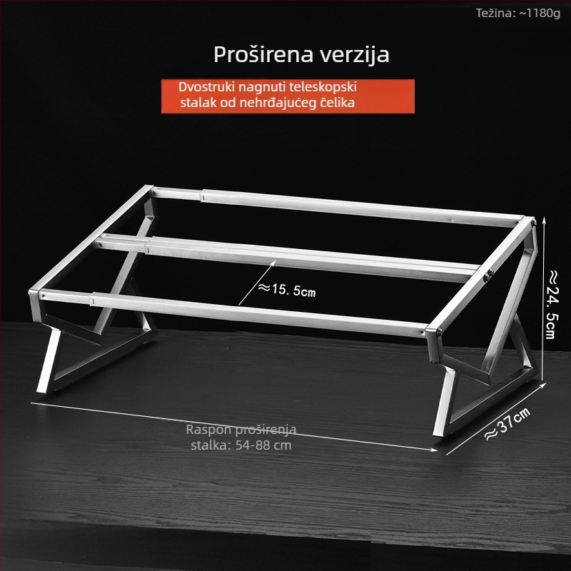 Nehrđajući čelični teleskopni stalak za porcionirane posude i posude za začinske smjese, produživi, stalak za samoposluživanje za komercijalnu uporabu.