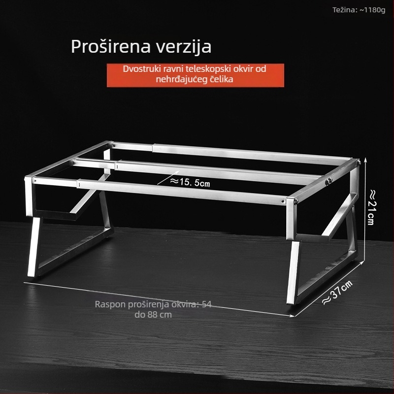 Nehrđajući čelični teleskopni stalak za porcionirane posude i posude za začinske smjese, produživi, stalak za samoposluživanje za komercijalnu uporabu.