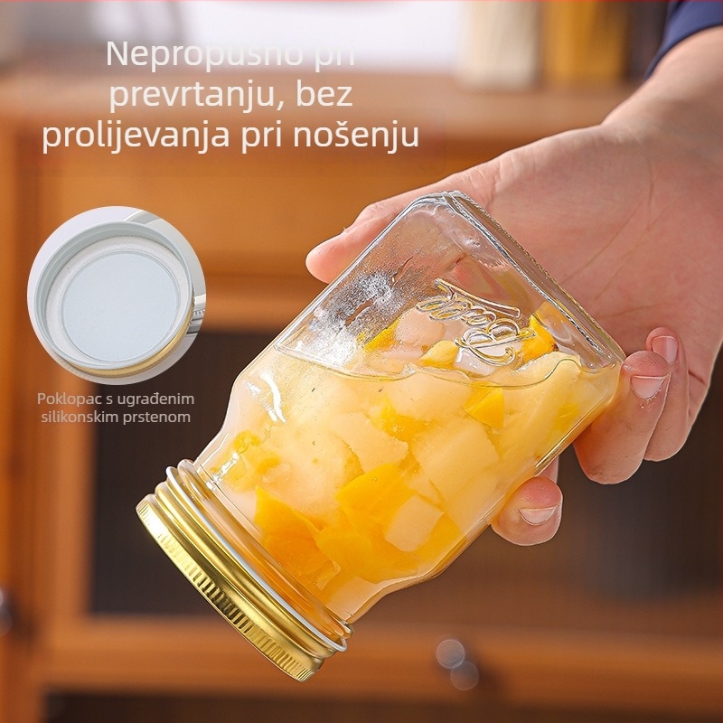 Staklena zatvorena posuda za skladištenje, osmerokutni Mason lonac za džem, konzerviranje voća i kiselina, 301–500 ml