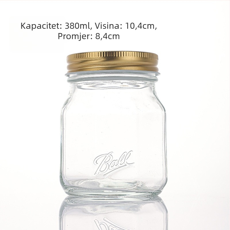 Staklena zatvorena posuda za skladištenje, osmerokutni Mason lonac za džem, konzerviranje voća i kiselina, 301–500 ml