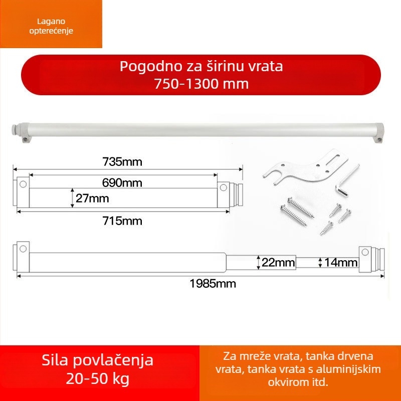 Zatvarač za klizna vrata s tlmičem od aluminijske legure, za staklena vrata, kućna uporaba
