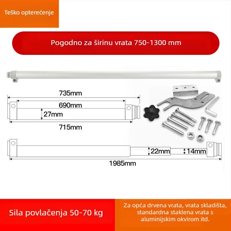 Zatvarač za klizna vrata s tlmičem od aluminijske legure, za staklena vrata, kućna uporaba