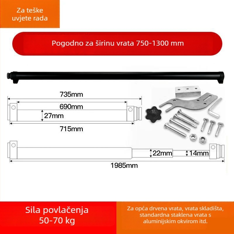 Zatvarač za klizna vrata s tlmičem od aluminijske legure, za staklena vrata, kućna uporaba