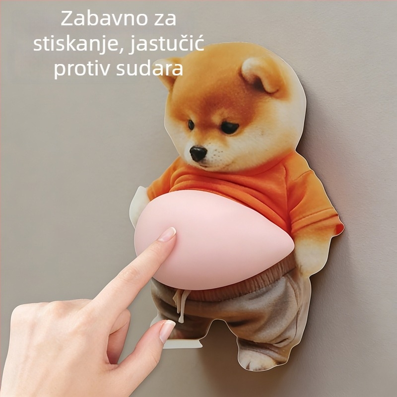 3D zaštita vrata sa Shiba Inu: anti-kolizijska naljepnica za kvaku, silikonska zaštita zida, bez mrlja, ublažavajuća podloga