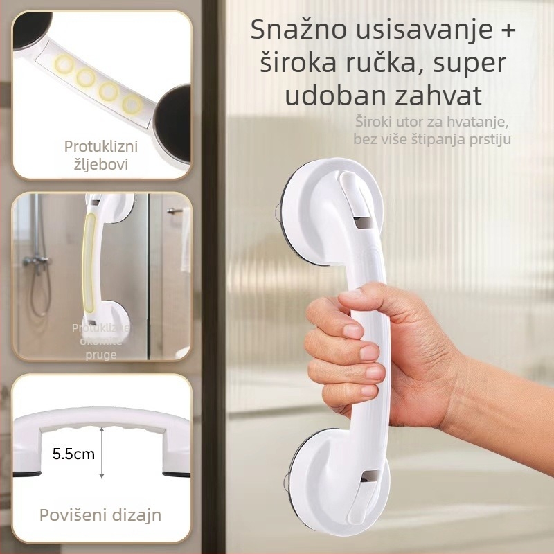 Rukohvat s usisnim držačem za unutarnja vrata – bez bušenja, za staklena vrata, ormariće i kupaonske prostore; ABS, elektroplatinirani završetak; model WJ2024022001