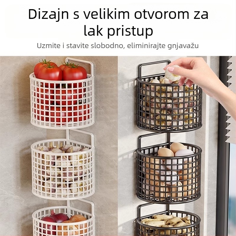 Zidna višenamjenska kuhinjska polica za đumbir, češnjak i začine – bez bušenja