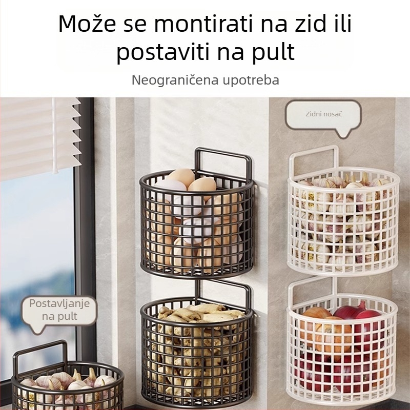 Zidna višenamjenska kuhinjska polica za đumbir, češnjak i začine – bez bušenja