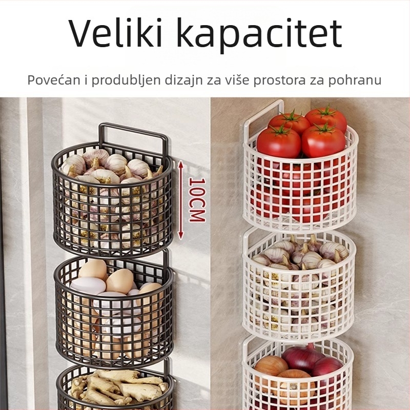 Zidna višenamjenska kuhinjska polica za đumbir, češnjak i začine – bez bušenja