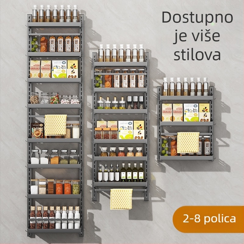 Zidni stalak za začine bez bušenja, trostupanjski kuhinjski spremnik za pohranu