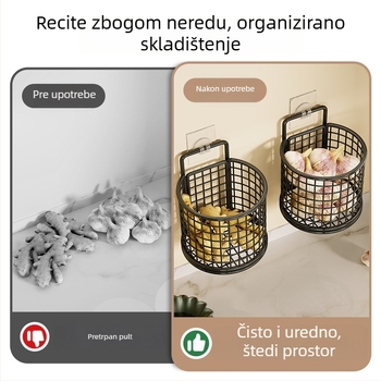 Zidni organizator za skladištenje luka, đumbira i češnjaka – metalni kuhinjski organizator