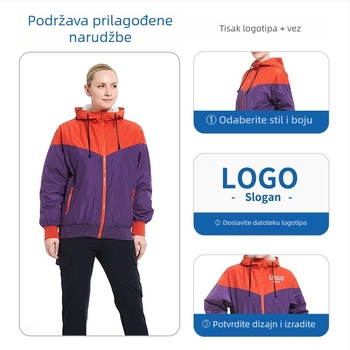 Prilagođena ženska jakna za proljeće i jesen s kapuljačom i stojećim ovratnikom, lagani dugih rukava, radna odjeća s izvezenim logotipom