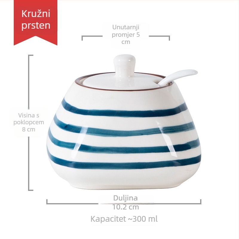 Keramički set začina s glaziranom završnom obradom, japanski stil posuda za začine sa žličicom, trodjelni set: posuda za sol i posuda za šećer za kuhinju