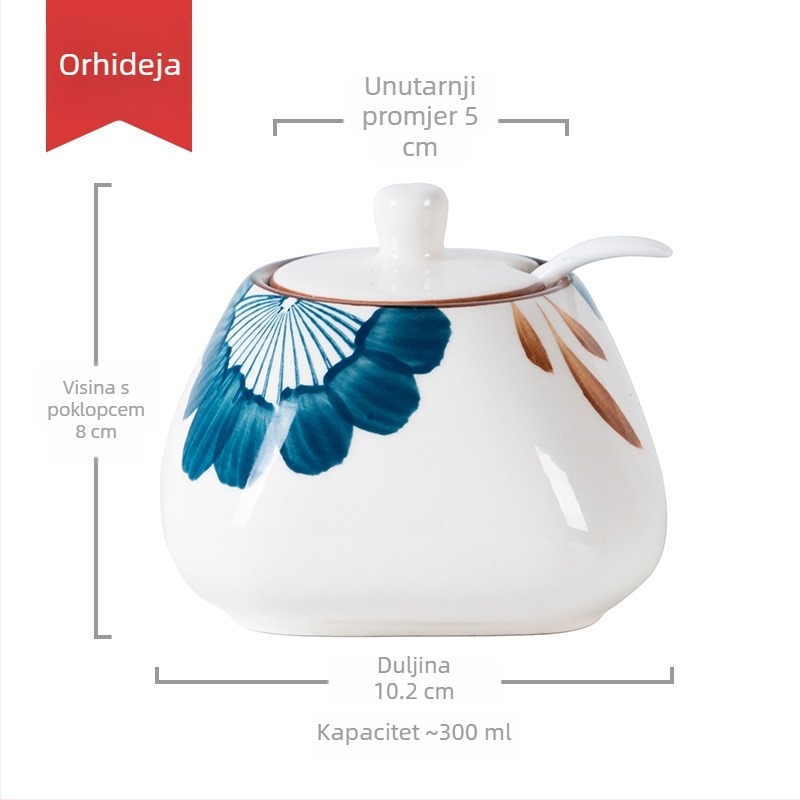 Keramički set začina s glaziranom završnom obradom, japanski stil posuda za začine sa žličicom, trodjelni set: posuda za sol i posuda za šećer za kuhinju
