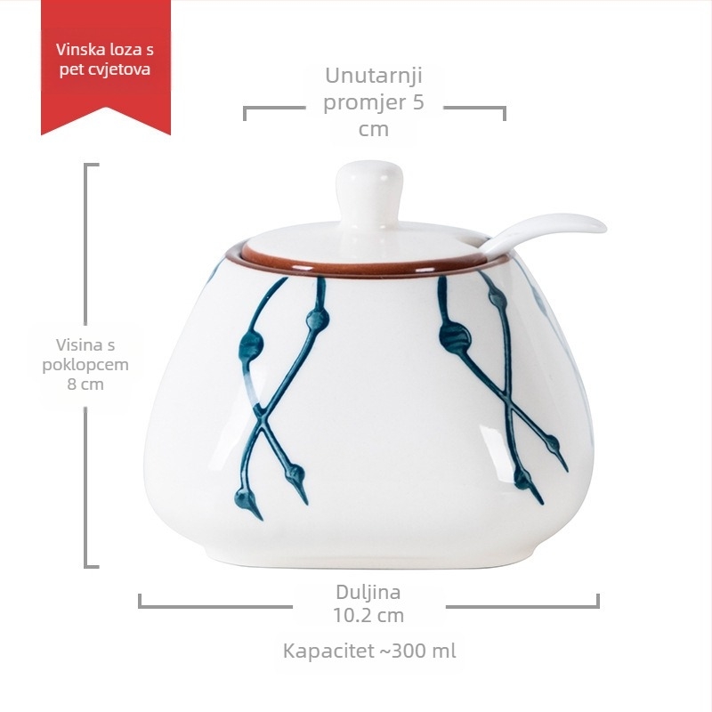 Keramički set začina s glaziranom završnom obradom, japanski stil posuda za začine sa žličicom, trodjelni set: posuda za sol i posuda za šećer za kuhinju