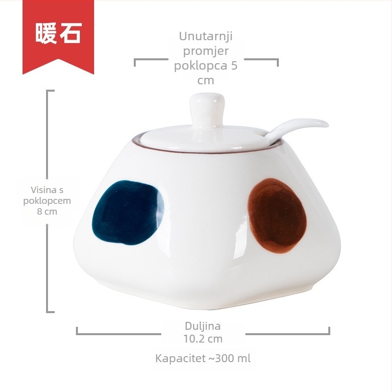 Keramički set začina s glaziranom završnom obradom, japanski stil posuda za začine sa žličicom, trodjelni set: posuda za sol i posuda za šećer za kuhinju