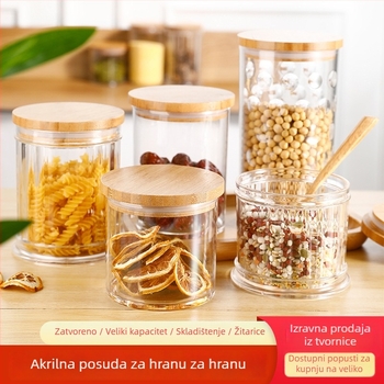 Kružni prozirni akrilni kuhinjski spremnik za hranu, za čaj i žitarice, otporan na vlagu, hermetički zatvoren, kapacitet 800–1000 ml