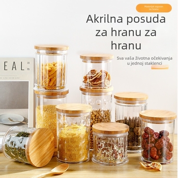 Kružni prozirni akrilni kuhinjski spremnik za hranu, za čaj i žitarice, otporan na vlagu, hermetički zatvoren, kapacitet 800–1000 ml