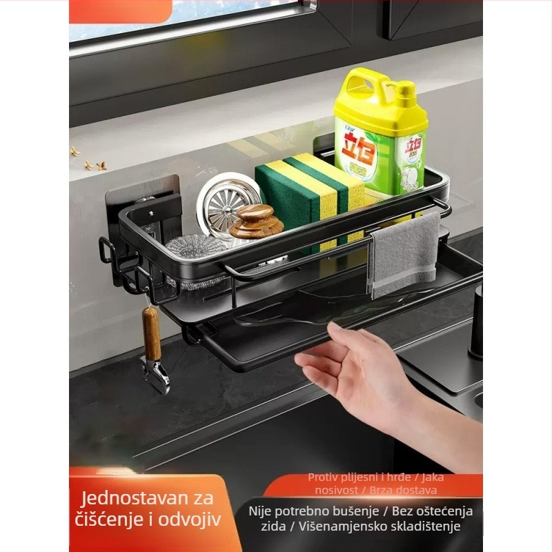 Držač za kuhinjske krpe bez bušenja, zidni regač za odvod i skladištenje, aluminijska legura, 6 razina