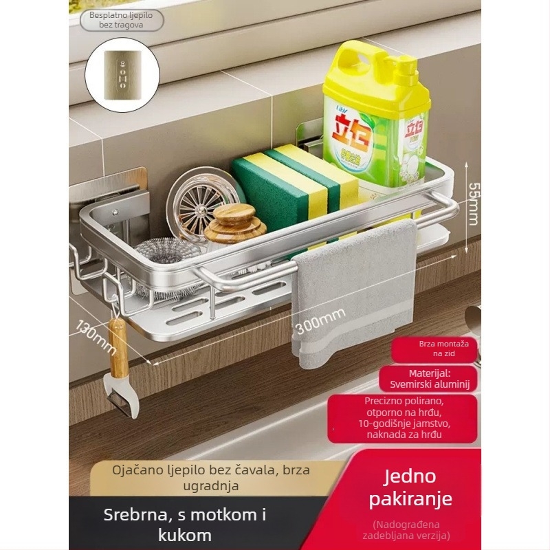Držač za kuhinjske krpe bez bušenja, zidni regač za odvod i skladištenje, aluminijska legura, 6 razina
