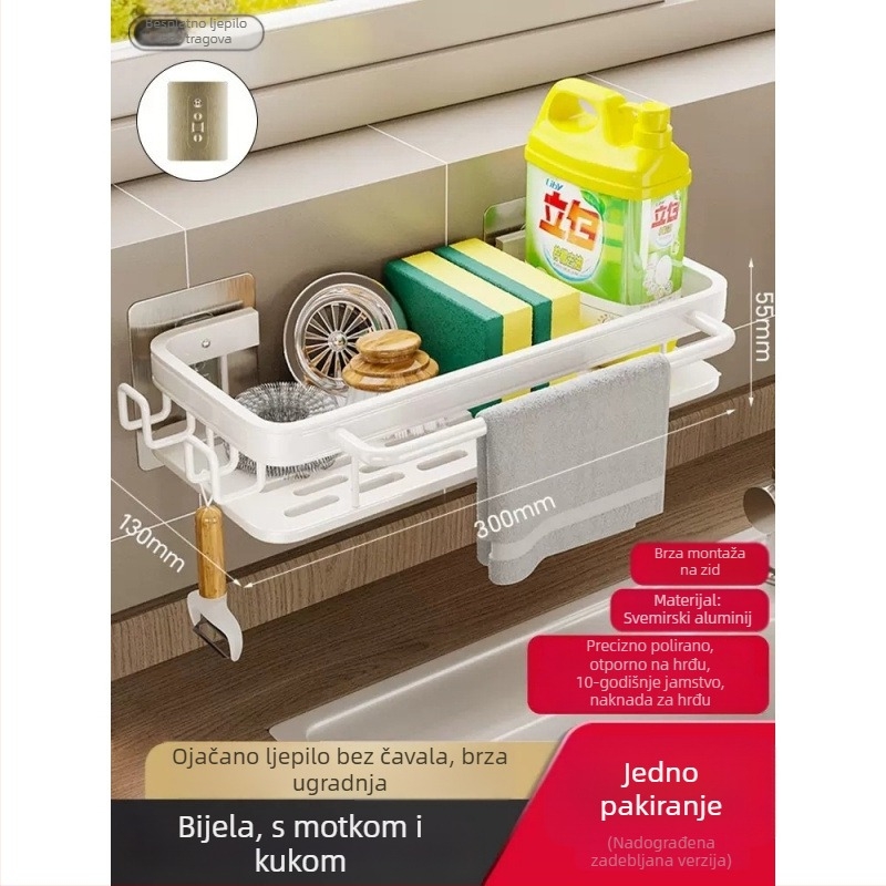 Držač za kuhinjske krpe bez bušenja, zidni regač za odvod i skladištenje, aluminijska legura, 6 razina