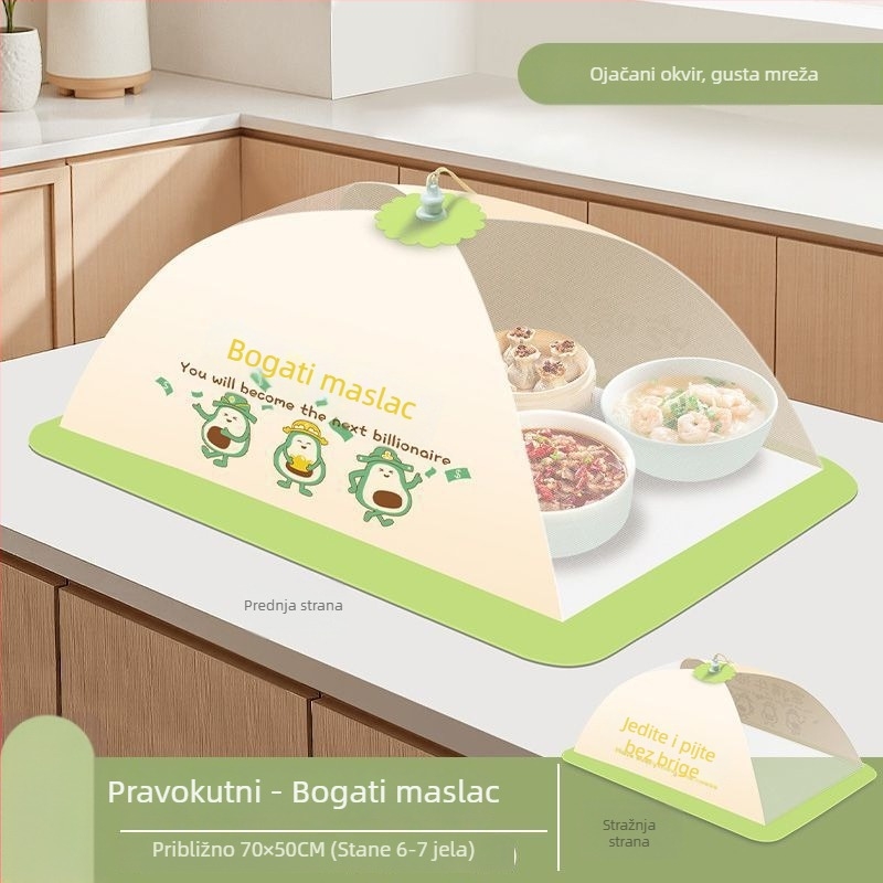 Veliki mrežasti poklop za hranu, protiv prašine i insekata, univerzalan za blagovaonu, za skladištenje ostataka, sklopiv, ojačan, prozračna mreža