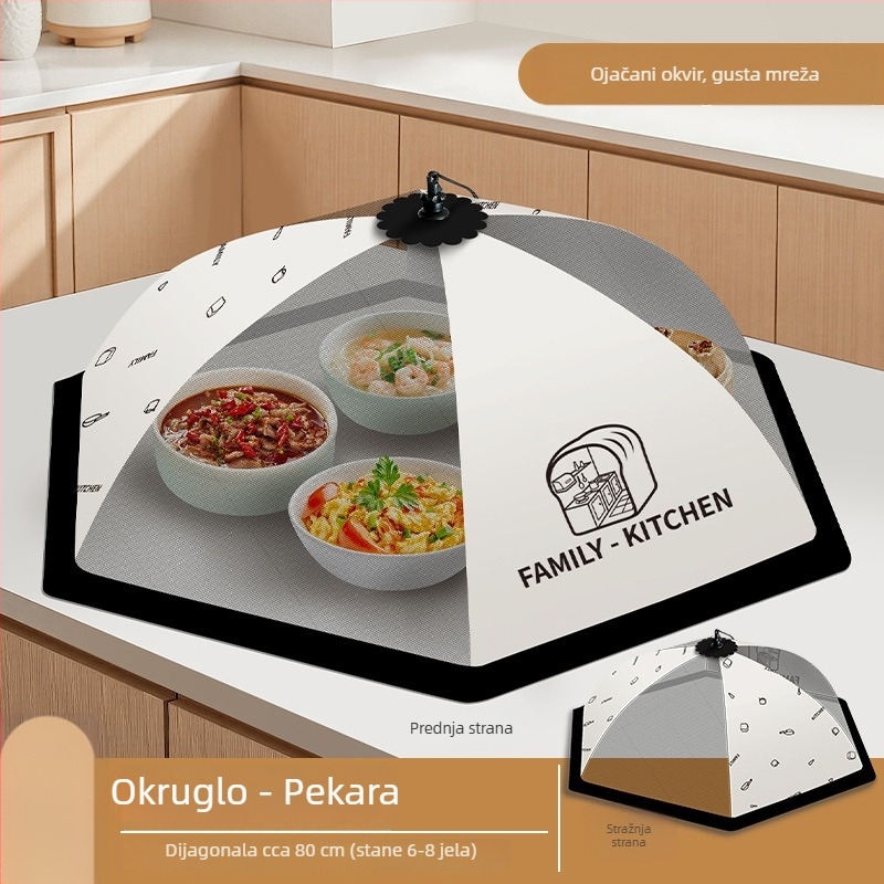 Veliki mrežasti poklop za hranu, protiv prašine i insekata, univerzalan za blagovaonu, za skladištenje ostataka, sklopiv, ojačan, prozračna mreža