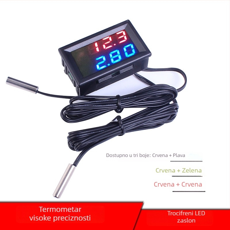Visoko precizan digitalni termometar s dvostrukim zaslonom, NTC metalna vodootporna sonda, -50 do 120°C