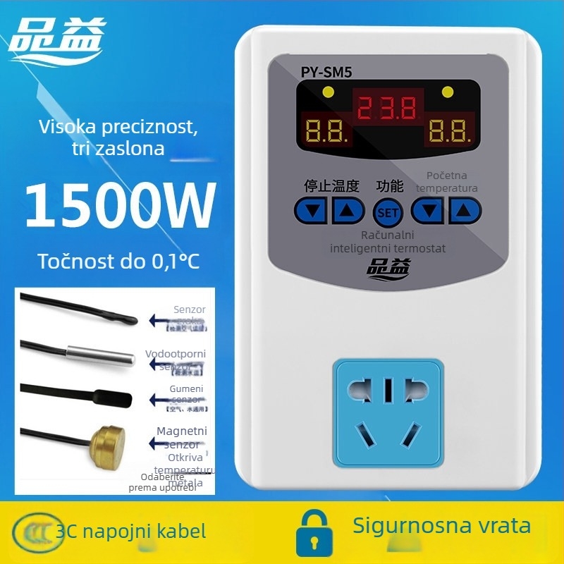 Pinyi 220V 2200W trodijelni termostat s LCD zaslonom i utičnicom