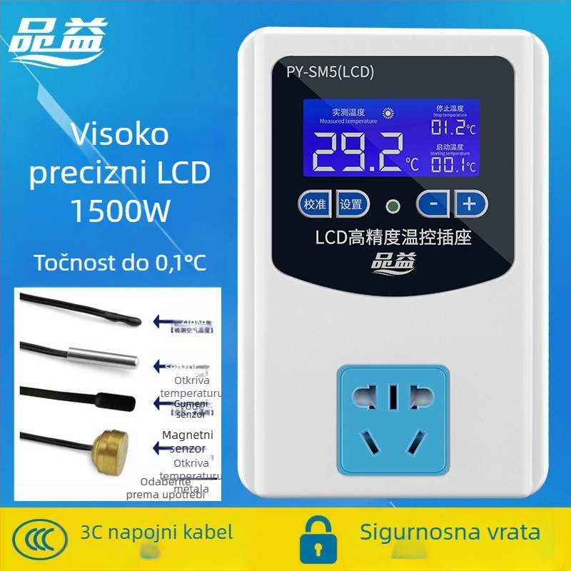 Pinyi 220V 2200W trodijelni termostat s LCD zaslonom i utičnicom