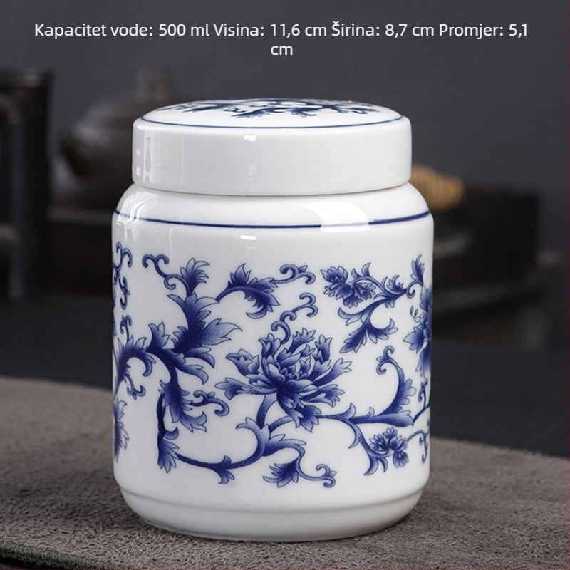 Plavo-bijela porcelanska retro keramička posuda za tradicionalnu kinesku medicinu, med, prašak i čaj, zatvorena posuda