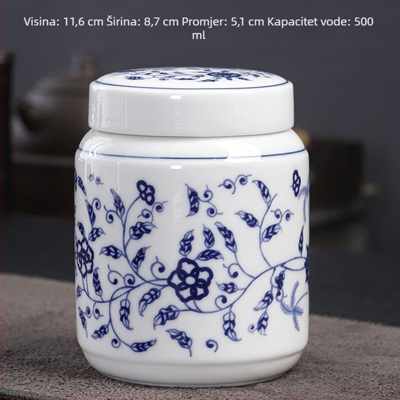 Plavo-bijela porcelanska retro keramička posuda za tradicionalnu kinesku medicinu, med, prašak i čaj, zatvorena posuda