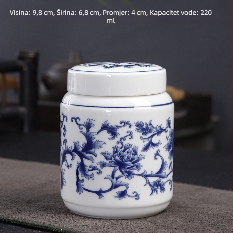 Plavo-bijela porcelanska retro keramička posuda za tradicionalnu kinesku medicinu, med, prašak i čaj, zatvorena posuda