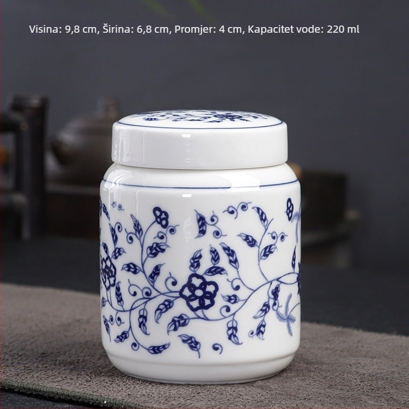 Plavo-bijela porcelanska retro keramička posuda za tradicionalnu kinesku medicinu, med, prašak i čaj, zatvorena posuda