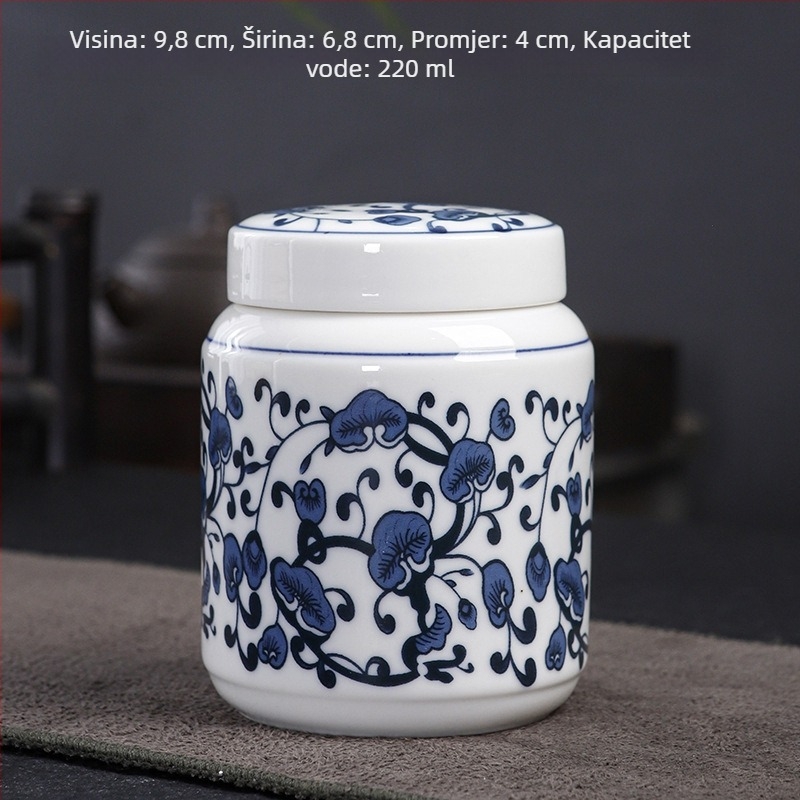 Plavo-bijela porcelanska retro keramička posuda za tradicionalnu kinesku medicinu, med, prašak i čaj, zatvorena posuda